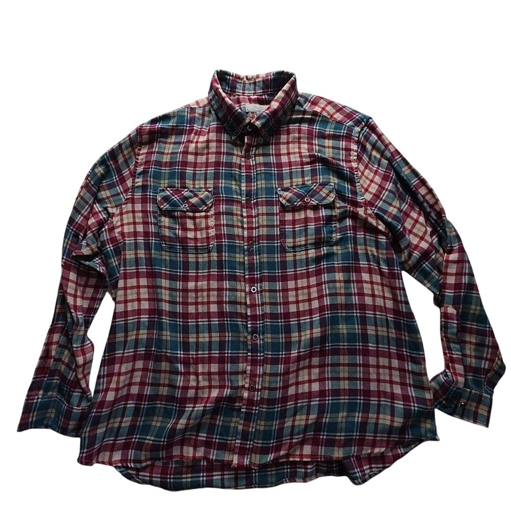 Ocean + Coast Shirt Mens 2XL Multicolor Plaid Flannel Long Sleeve Button-Up